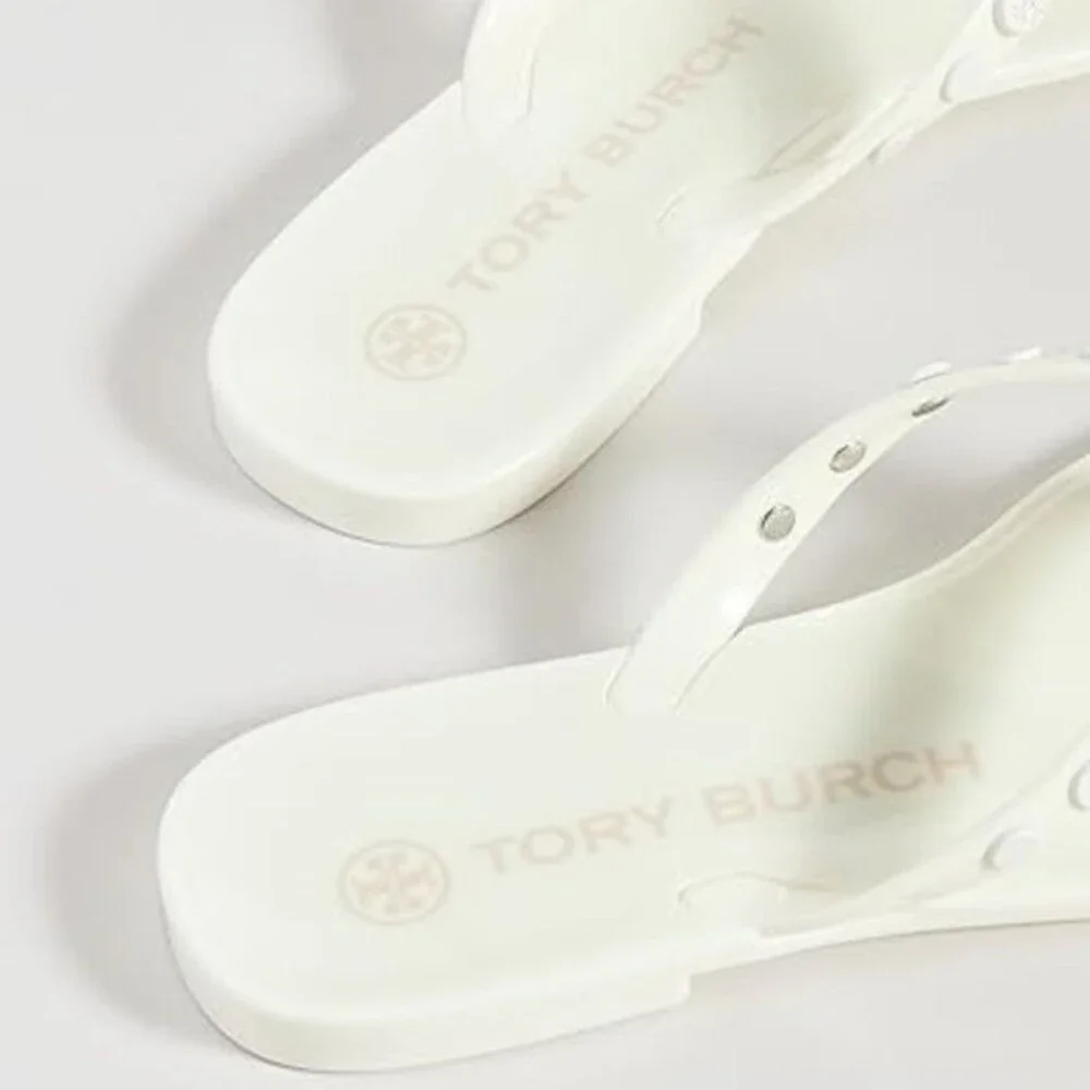 Tory Burch Studded Logo Jelly Ivory White Thong Flip Flop Sandals Women's 7